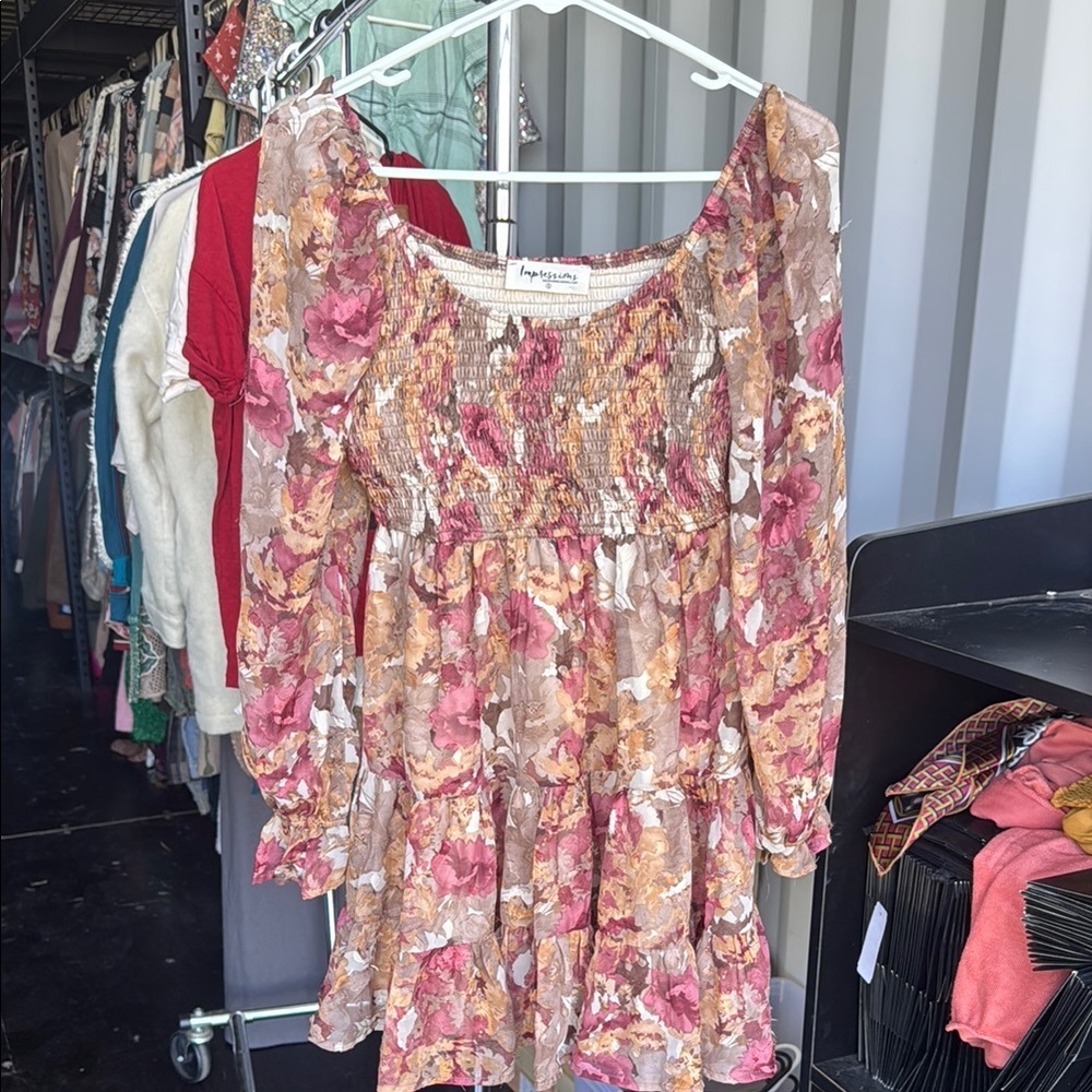 Floral Smocked Top - Pink and Brown